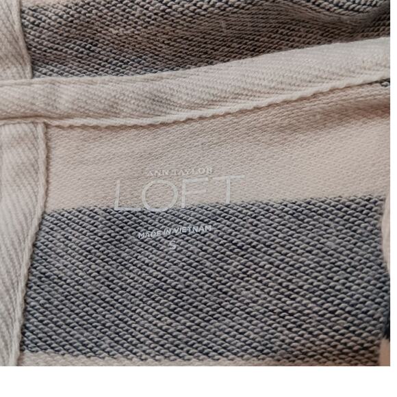 LOFT Lightweight Jacket S Moto Zip Hoodie Cotton Blue Cream Striped Coastal Trip - Picture 7 of 10